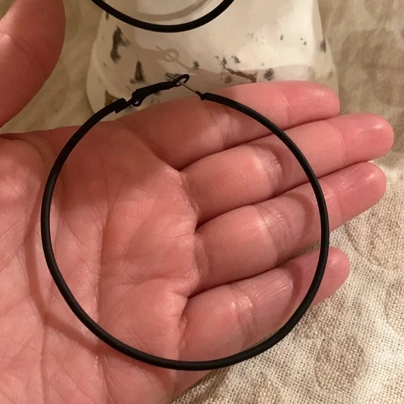 Black Hoop Earrings - Picture 2 of 3